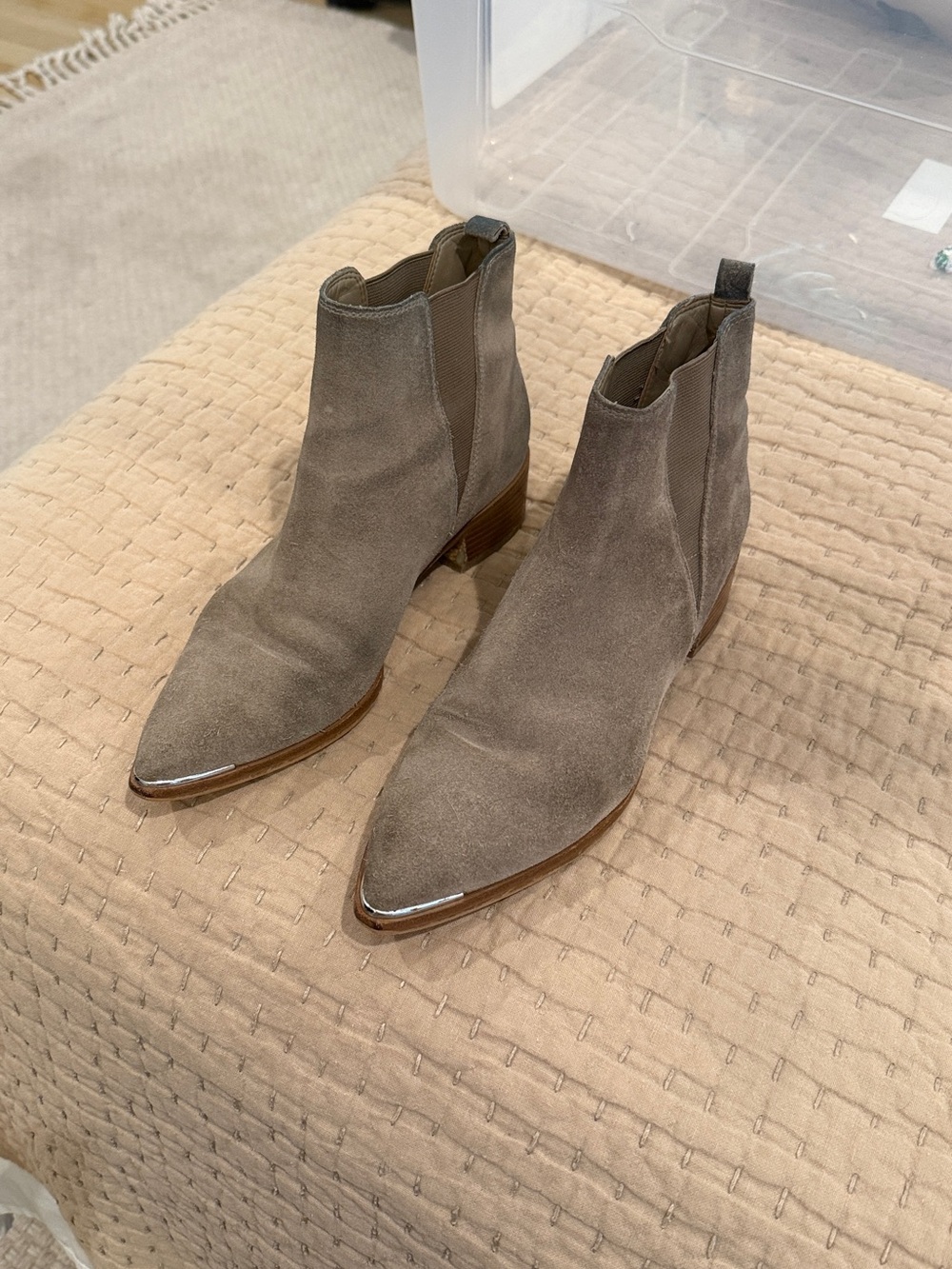 Women's Taupe Suede Pointed-Toe Chelsea Ankle Boots